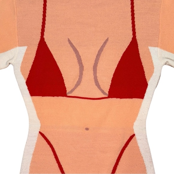 THE FASHION BRAND COMPANY Penelope Gazin Red Bikini Body Knit CoverUp Midi Dress - Picture 4 of 5